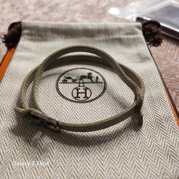 HERMES Tillet Bracelet Leather H Silver Women light baby blue Leather - Picture 10 of 10